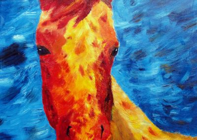 claire bauger artiste peintre coloriste animaux colorés : le cheval 50 x 70